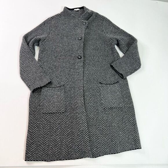 J Jill Cardigan Jacket Women Large Wool Blend Herringbone Overcoat Copley Topper - Picture 1 of 10
